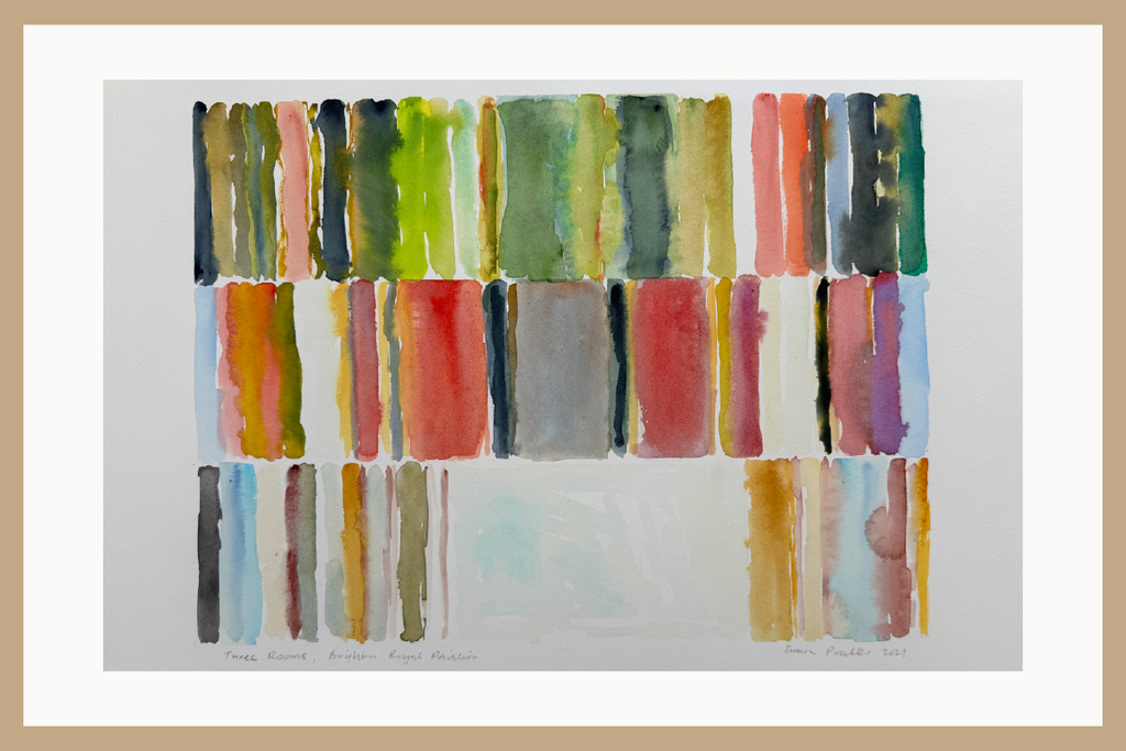 Abstract watercolour with horizontal colourful bars on a white background