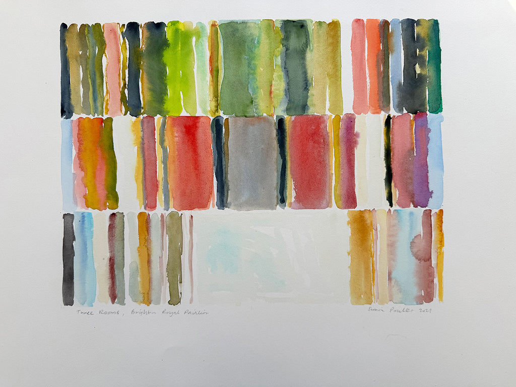 watercolour  with horizontal stripes in various colours on a white background
