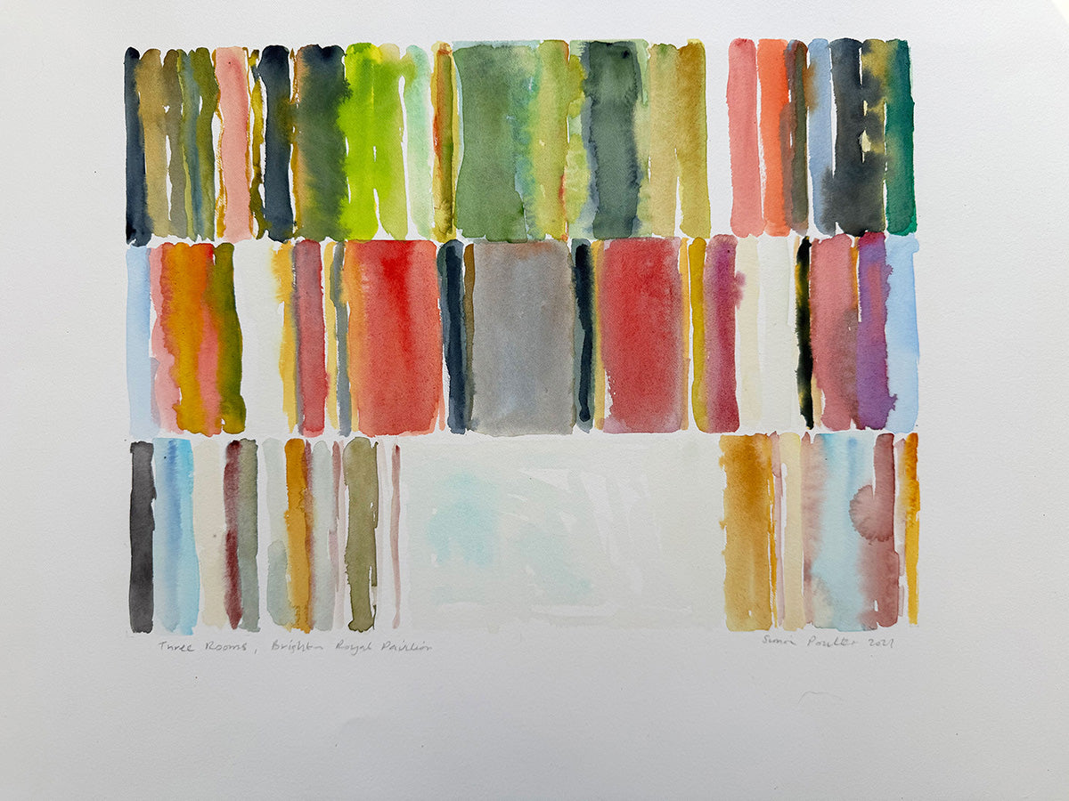 watercolour  with horizontal stripes in various colours on a white background